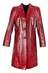 Image showing red leather coat female
