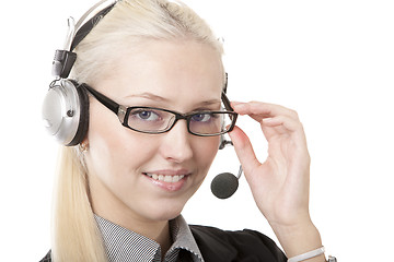 Image showing Business woman in headphones