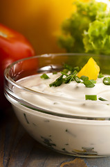Image showing Delicious cream cheese with chives and vegetables