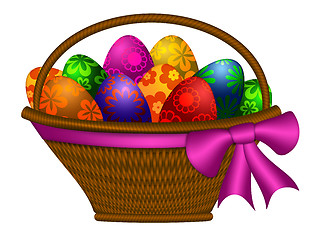 Image showing Basket of Easter Day Eggs with Bow Illustration