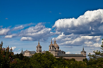 Image showing San Lorenzo de El Escorial Monastery Spires, Spain on a Sunny Day