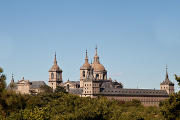 Image showing San Lorenzo de El Escorial Monastery Spires, Spain on a Sunny Day