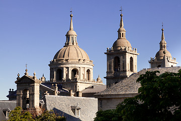 Image showing San Lorenzo de El Escorial Monastery Spires, Spain on a Sunny Day