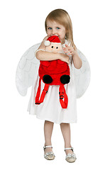 Image showing little girl with angel wings and a red Santa Claus 