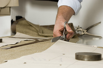 Image showing detail of tailor's hand with scissors