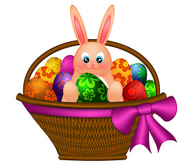 Image showing Happy Easter Bunny Rabbit in Egg Basket Illustration