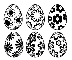 Image showing Six Black and White Easter Day Eggs with Floral Designs