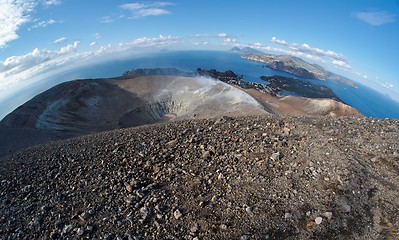 Image showing Fisheye view of crater of Vulcano island and Aeolian islands near Sicily, Italy