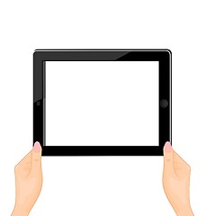 Image showing Illustration of the computer tablet in a hand of the woman - hor