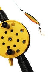 Image showing fishing rod with yellow reel  