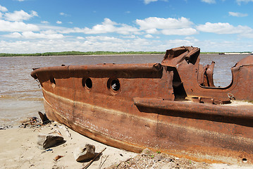 Image showing rusty ship on the shore 