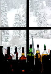 Image showing Colorful bottles at the ski resort