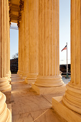 Image showing Pllars of Supreme court and US Flag