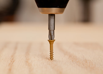 Image showing Screw being driven into wood