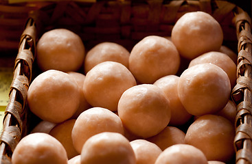 Image showing Round soap balls in basket