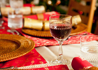 Image showing English Christmas table with crackers