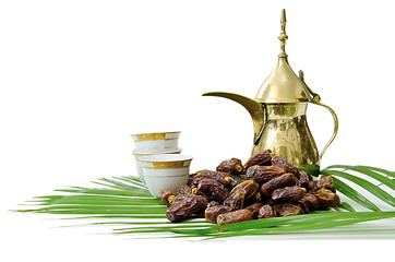 Image showing Arabic Coffee with Dates Fruit  