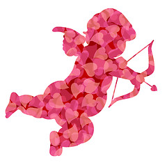 Image showing Valentines Day Cupid with Pink Pattern Hearts Illustration