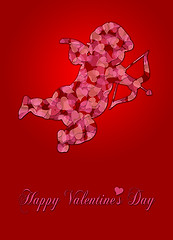 Image showing Valentines Day Cupid with Pattern Hearts on Red Background