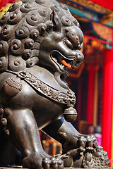 Image showing Bronze lion in chinese temple