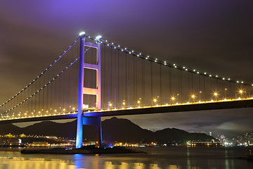 Image showing night scene of Tsing Ma bridge