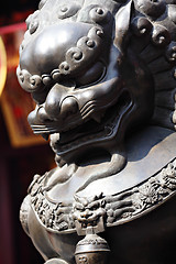 Image showing Bronze lion in chinese temple