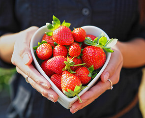 Image showing strawberry in heart shape bowl