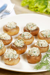 Image showing stuffed champignon on white plate