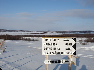 Image showing Direction sign at Iesjavre lake in Finnmark, Norway
