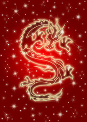 Image showing Celestial Chinese Dragon on Red Background