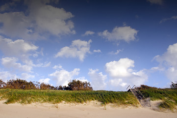 Image showing Coast dune and stair leading up cover sea sand.