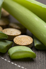 Image showing aloe vera plant with pills - herbal medicine