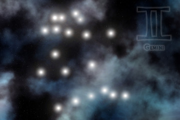 Image showing Zodiac constellation - Gemini. Stars on the Nebula like background