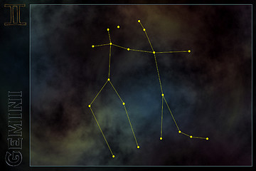 Image showing Zodiac constellation - Gemini. Stars on the Nebula like background