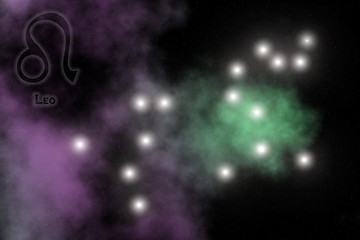 Image showing Zodiac constellation - Leo. Stars on the Nebula like background