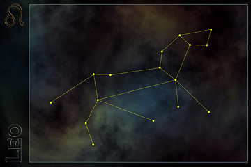 Image showing Zodiac constellation - Leo. Stars on the Nebula like background