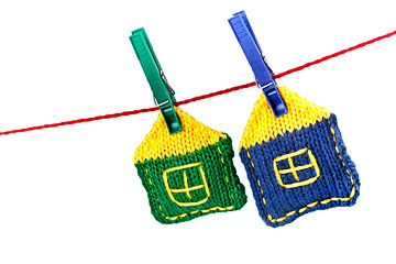 Image showing two knitted colorful houses