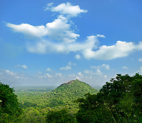 Image showing view from  mount Sigiriya  into mountain in the shape of the fem