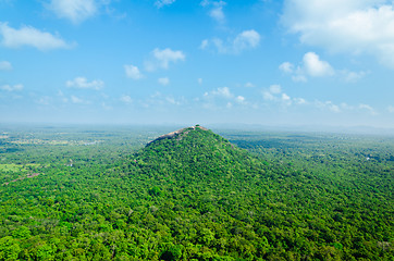 Image showing view from  mount Sigiriya  into mountain in the shape of the fem