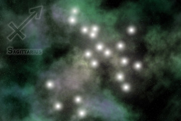 Image showing Zodiac constellation - Sagittarius. Stars on the Nebula like background