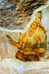 Image showing ancient frescos on mount Sigiriya, Sri Lanka ( Ceylon ).