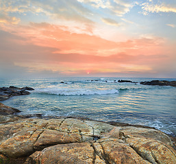Image showing ocean shore at sunset