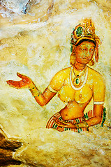 Image showing ancient frescos on mount Sigiriya, Sri Lanka ( Ceylon ).