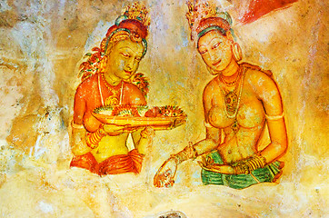Image showing ancient frescos on mount Sigiriya, Sri Lanka ( Ceylon ).