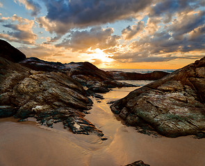 Image showing ocean shore at sunset