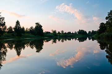 Image showing sunset on a mountain lake