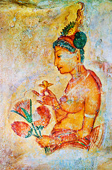 Image showing ancient frescos on mount Sigiriya, Sri Lanka ( Ceylon ).