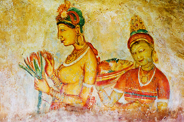 Image showing ancient frescos on mount Sigiriya, Sri Lanka ( Ceylon ).