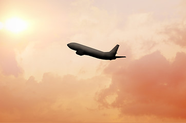 Image showing Silhouette of  aircraft in the sky 