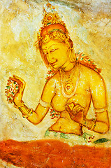 Image showing ancient frescos on mount Sigiriya, Sri Lanka ( Ceylon ).